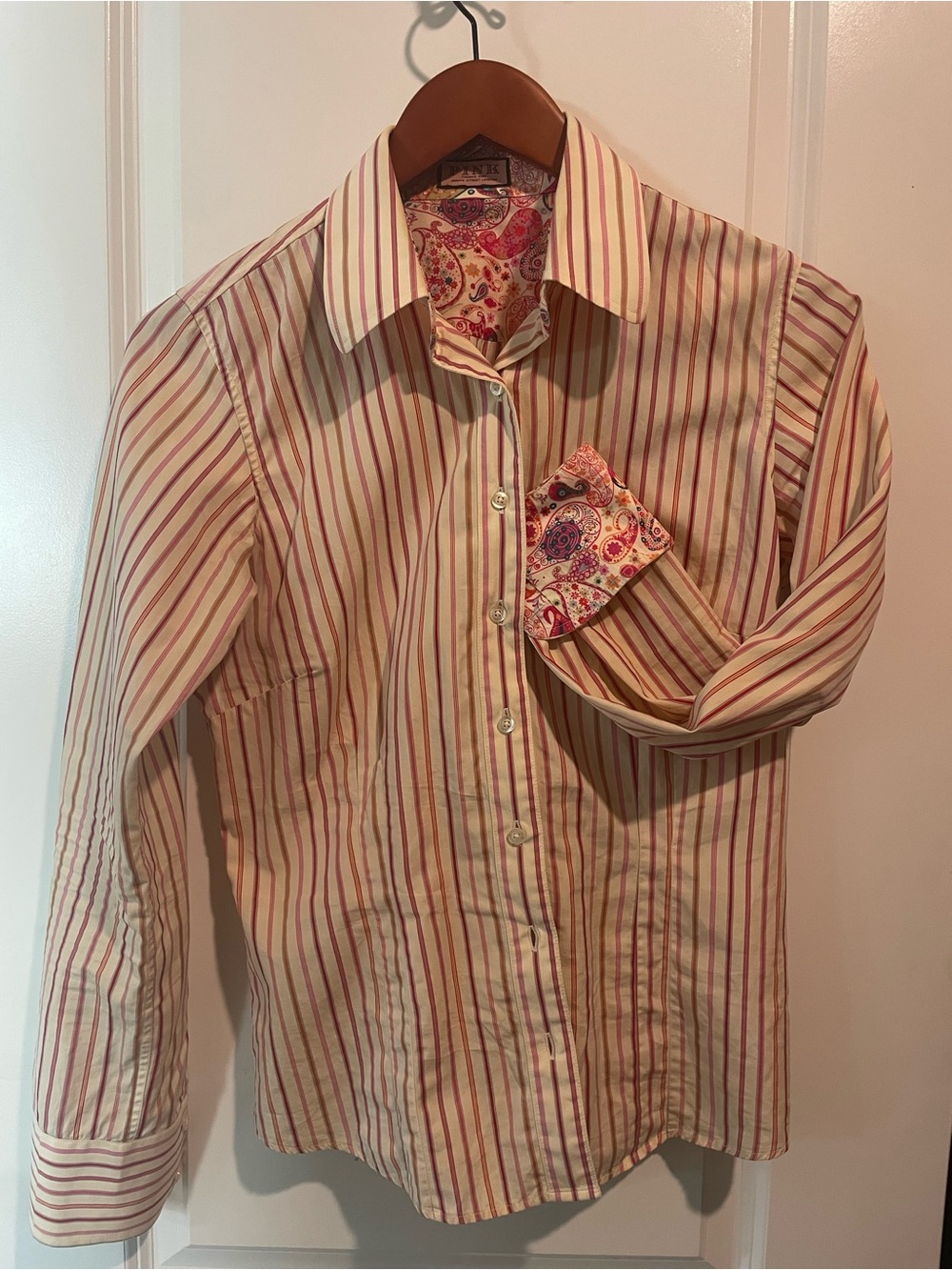 Thomas Pink Cream Shirt with Pink Stripes and Paisley Trim